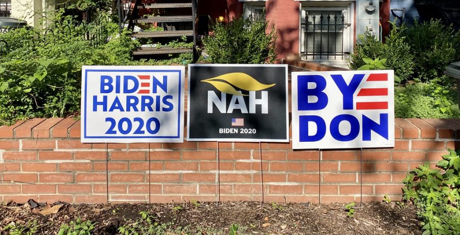 Three yard signs for the Joe Biden campaign. Photo courtesy of Joe Flood on CreativeCommons.