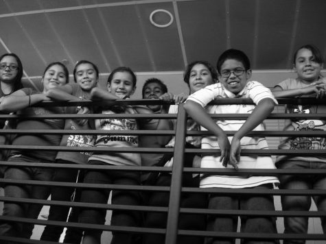 Middle school students on the second floor balcony around 10 years ago. 