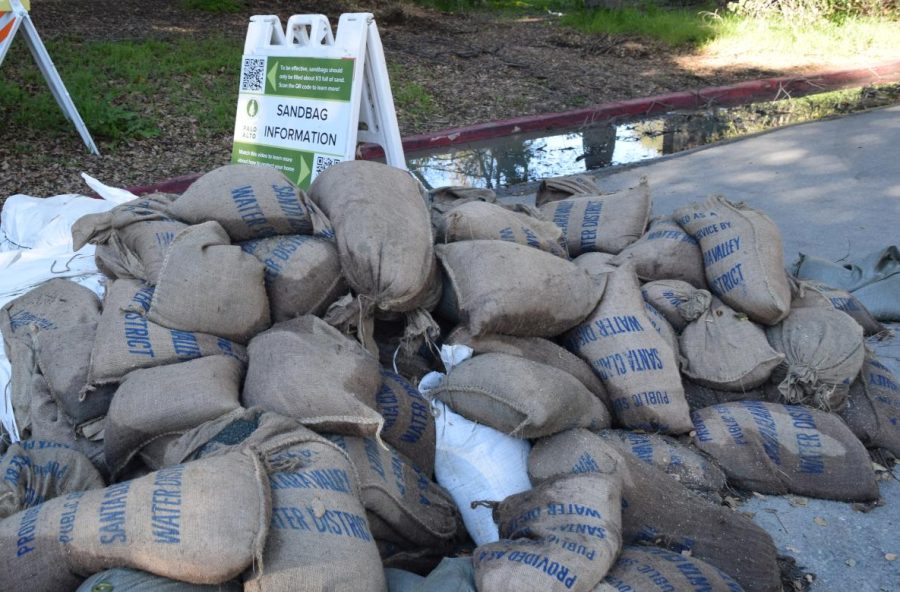Free sandbags, provided by the city to help community members during the storm.