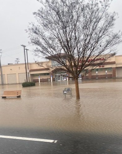 Walgreens parking lot and sidewalk in San Carlos flooded with inches of rain on December 31.  